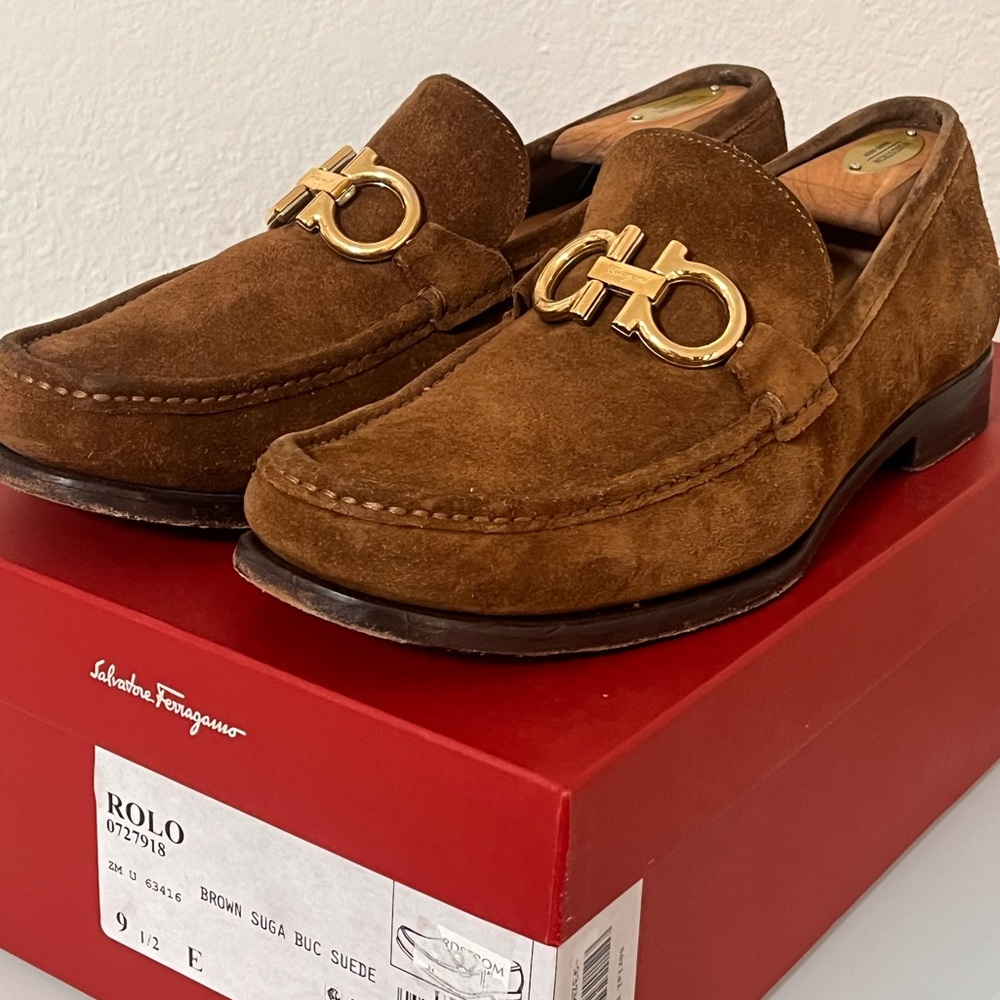 Salvatore Ferragamo Rolo Reversible Gancini Bit Suede Moccassins Loafers - Picture 2 of 6